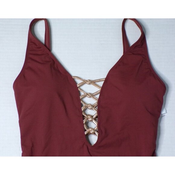 🆕 Bleu Rod Beattie Kore Lace Up One Piece Swimsuit 8 Chipotle Brown - Picture 4 of 6